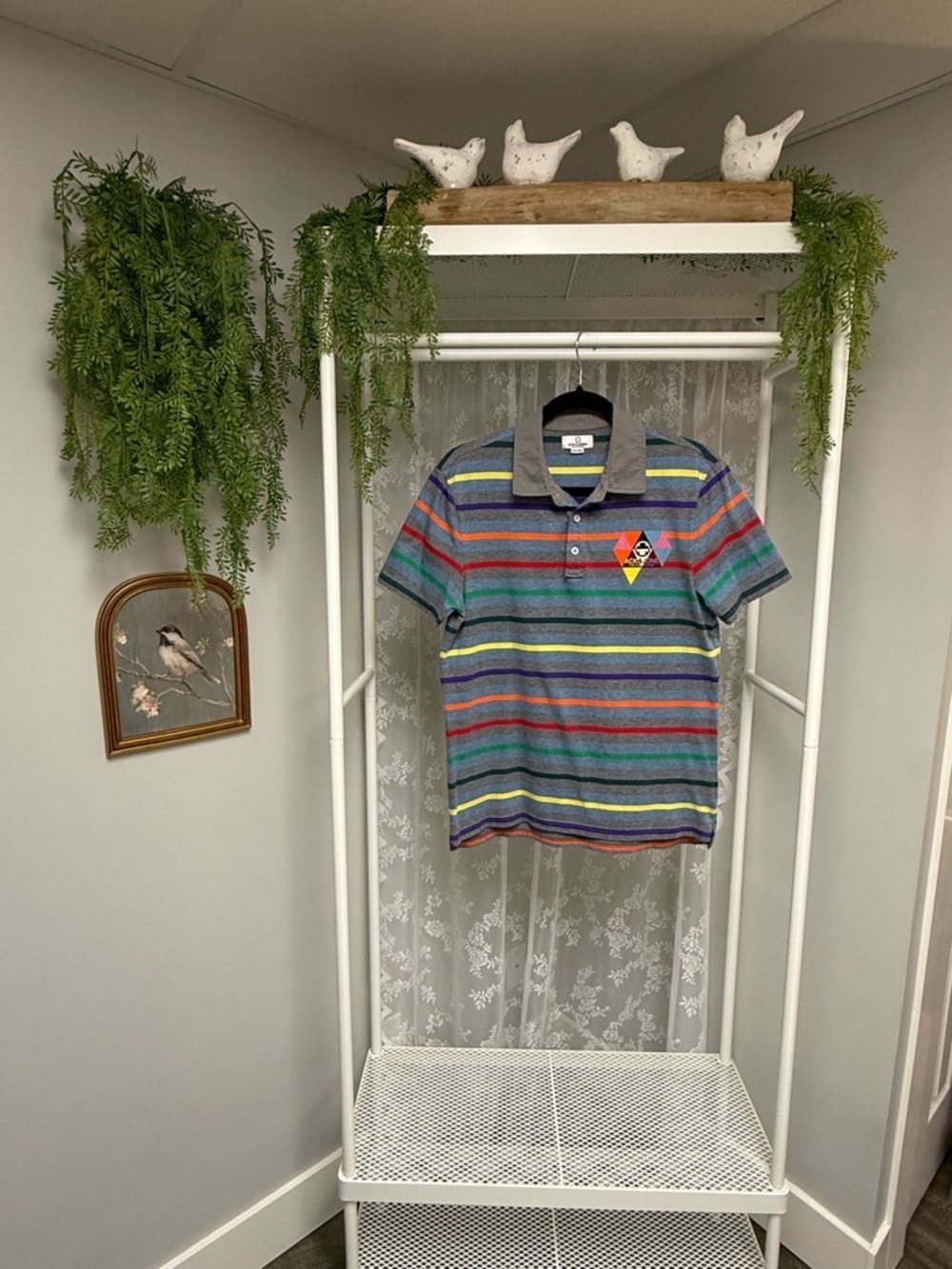 Jack & Jones Slim Fit Polo Shirt Mens M Multicolor Striped Cotton Short Sleeve